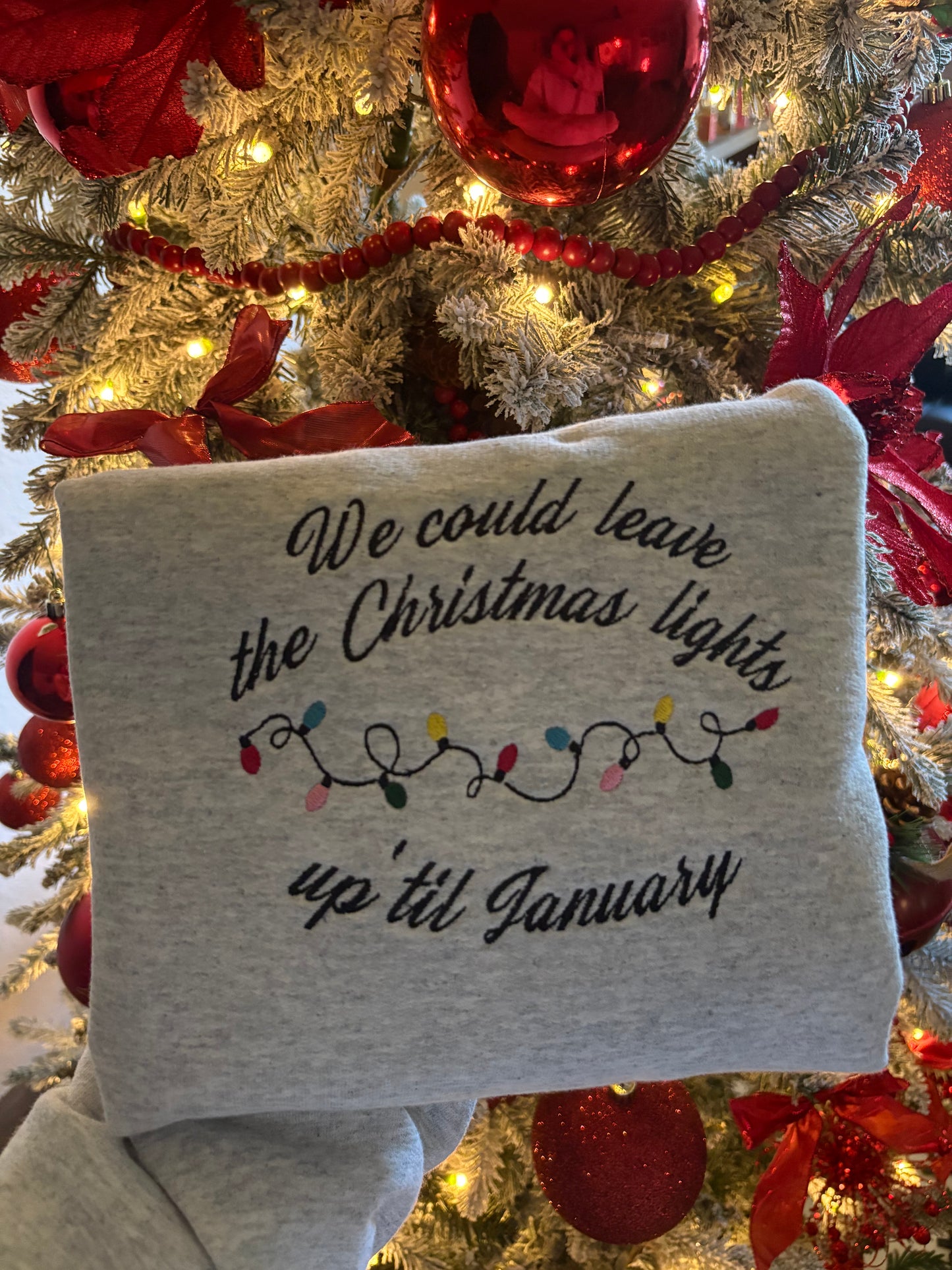 Christmas lights embroidered sweater